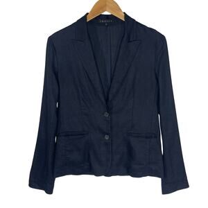 THEORY Women’s Navy Blue Linen and Wool Blend Two Button Blazer 12